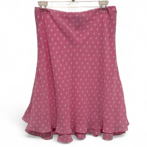 Vintage Dresses & Skirts - Y2K Chaps Pink Polka Dot Ruffle Hem Skirt